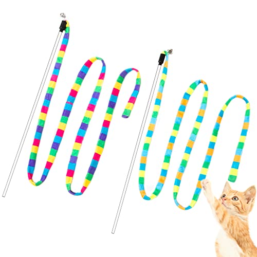 FYNIGO Interaktives Katzenspielzeug in Regenbogenfarben für Katzen und Kätzchen, erweiterter bunter Katzenspielzeug, Plüschspielzeug, Originalprodukt, starke und stabile Stange mit Glöckchen (2 Stück) von FYNIGO