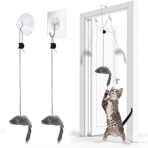 FYNIGO 2 Stück Katzenspielzeug Selbstbeschäftigung Hängende Türrahmen Elastische Maus für Katzen und Kätzchen,Interaktives Dancer Katzenspielzeug Mäuse für Katzenauslauf und gegen Langeweile von FYNIGO
