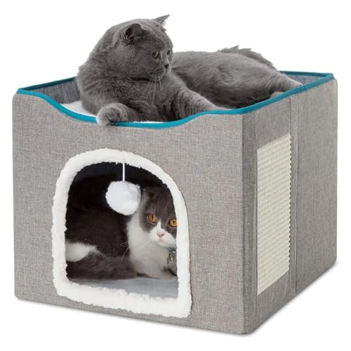 FYOBOT Großes Katzenbett mit Ballaufhängung und Kratzunterlage. Doppellagiges, Faltbares Katzenbett für Hauskatzen, die das Ganze Jahr über Schlafen,B von FYOBOT