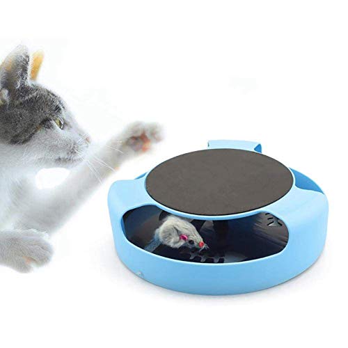 FYOBOT Katzen Spielzeug Mit Interaktiver Maus, Fang Die Maus Katzen Spielzeug Mit Katzenkratz Pad (Blau) von FYOBOT