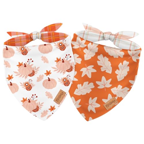 FYSUIMU Hundehalstücher für den Herbst, mit Kürbis-Ahornblättern, kariert, dreieckig, verstellbar, für Welpen, Halstuch, Hunde-Lätzchen für Herbst, Erntedankfest, mittelgroße und große FYSUIMU Hundehalstücher für den Herbst, mit Kürbis-Ahornblättern, kariert, dreieckig, verstellbar, für Welpen, Halstuch, Hunde-Lätzchen für Herbst, Erntedankfest, mittelgroße und große von FYSUIMU