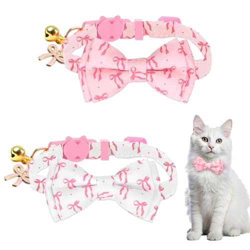 FYSUIMU Katzenhalsband mit Schleife, trendig, kokett, mit Glöckchen, niedlich, verstellbar, für Mädchen, Jungen, Katzen, kleine Haustiere, 2 Stück FYSUIMU Katzenhalsband mit Schleife, trendig, kokett, mit Glöckchen, niedlich, verstellbar, für Mädchen, Jungen, Katzen, kleine Haustiere, 2 Stück von FYSUIMU