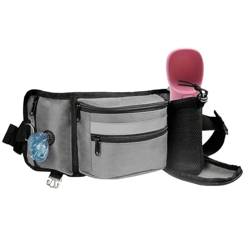 FYting Leckerlitasche Für Hunde,Futterbeutel Hundetraining,4-In-1 Multifunktionale Hundetasche Aus Oxford-Stoff Mit Reflektierenden Streifen, wasserdichte, Zum Spazierengehen, Training(Grau) von FYting
