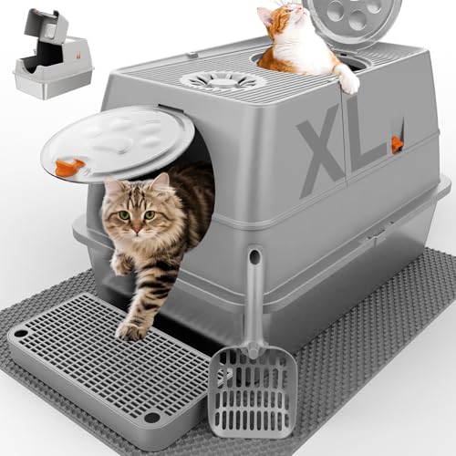 Katzentoilette aus Edelstahl mit Deckel, XL Extra große Kitty Katzentoilette, Geschlossener oberer Eingang, Metallbox für große Katze, einfache Reinigung, Auslaufschutz & hohe Seite mit Matte, Gang Katzentoilette aus Edelstahl mit Deckel, XL Extra große Kitty Katzentoilette, Geschlossener oberer Eingang, Metallbox für große Katze, einfache Reinigung, Auslaufschutz & hohe Seite mit Matte, Gang von FZGhome