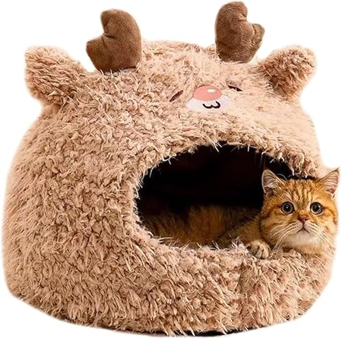 Flauschiges Katzenbett für Haustiere im Innenbereich – Kätzchenbett, Höhle, Versteck aus weichem Plüsch, bequem, geschlossenes Katzen-/Hundenest mit abnehmbarem, waschbarem Kissen, Rentier, Kaninchen, Flauschiges Katzenbett für Haustiere im Innenbereich – Kätzchenbett, Höhle, Versteck aus weichem Plüsch, bequem, geschlossenes Katzen-/Hundenest mit abnehmbarem, waschbarem Kissen, Rentier, Kaninchen, von FZKun