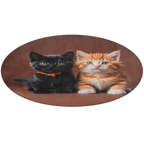 Katzenteppich mit niedlichem Kätzchen, rund, 80 x 80 cm, Korallen-Samt, Fußmatten mit Gummi-Rückseite, rutschfeste Badewannen-Bodenmatte, stilvoller Badezimmerteppich, waschbarer Teppich für von FZMTLDS