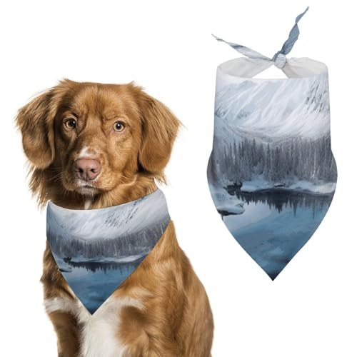 Hundehalstücher mit Winterbergen, Schneeszene, bedruckter Hundeschal, Hunde-Lätzchen, waschbar, Polyester, Taschentuch, Dreieckstuch für kleine, mittelgroße und große Hunde von FZMVSQH