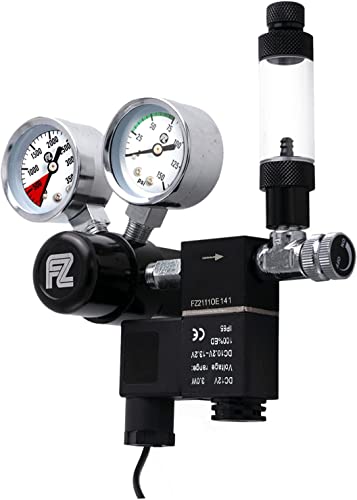 FZONE CO2 Druckminderer Aquarium Co2 Regler DC-Magnet mit großem Dual-Gauge-Display sowie Blasenzähler und Rückschlagventilanlage Grow DIY CO2-System w21.8 - seitlich offener Zylinder von FZONE