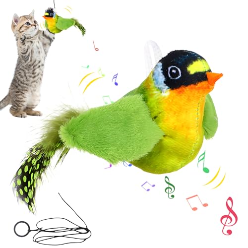 FZQBEY Vogel Katzenspielzeug Elektrisch, Katzenspielzeug Selbstbeschäftigung Hängende, Interaktives Katzenspielzeug mit Katzen Zubehör, Intelligenz Katzen Spielzeug für Katzen Trainieren (Grün) von FZQBEY