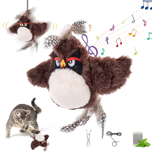 Katzenspielzeug Vogel Fliegt Elektrisch mit Katzenminze, Interaktives Katzenspielzeug Selbstbeschäftigung Vogel, Flying Bird Cat Toy, Fliegender Vogel Spielzeug für Katzen (A) von FZQBEY