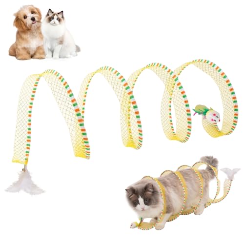 Katzentunnel Katzen Tunnel Katzenspielzeug Interaktives, Katzenspielzeug S Katzen Tunnel Spirale Kitten Spielzeug, Spiral mit Federspielzeug Cat Tunnel für Katzen Kaninchen (Gelb) von FZQBEY