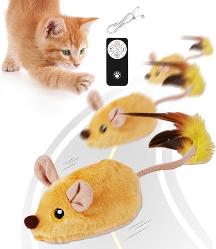 FZQBEY Magie Maus, Magic Maus Katze, Katzenspielzeug Elektrisch Spielmaus mit Federschwanz, Katzenspielzeug Mäuse Elektrisch mit LED Licht, Spielmäuse Interaktive Spielzeug Maus für Katze (A) von FZQBEY