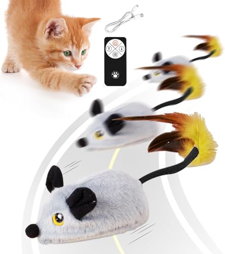 FZQBEY Magie Maus, Magic Maus Katze, Katzenspielzeug Elektrisch Spielmaus mit Federschwanz, Katzenspielzeug Mäuse Elektrisch mit LED Licht, Spielmäuse Interaktive Spielzeug Maus für Katze (B) von FZQBEY