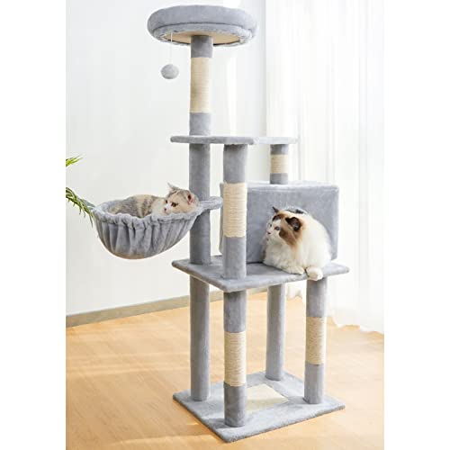 52" Cat Tower Cat Condo Katzenmöbel mit Kratzbäumen, gemütlichem Korb, Aktivitätscenter für mittlere und große Katzen von FaLkiN