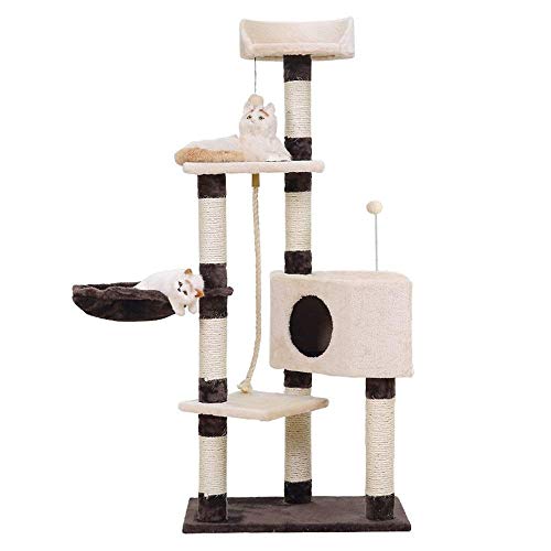 Cat Apartments, Katzennest, Kratzbaum, eine Katzenvilla, Greifsäule, Katzenklettergerüst, Sisal-Sprungplattform, Katzenklettergerüst, Kratzbaumturm (Farbe: einfarbig, Größe: 60 x 36,5 x 139 cm), von FaLkiN