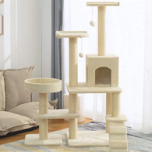 Cat Apartments Katzennest Katzenklettergerüst Katzenbaum Integrierte Wohnzimmerhängematte Massivholz Katzenklettergerüst Katzenvilla Katzenbaumturm (Farbe: Weiß, Größe: Einheitsgröße) (WHI von FaLkiN