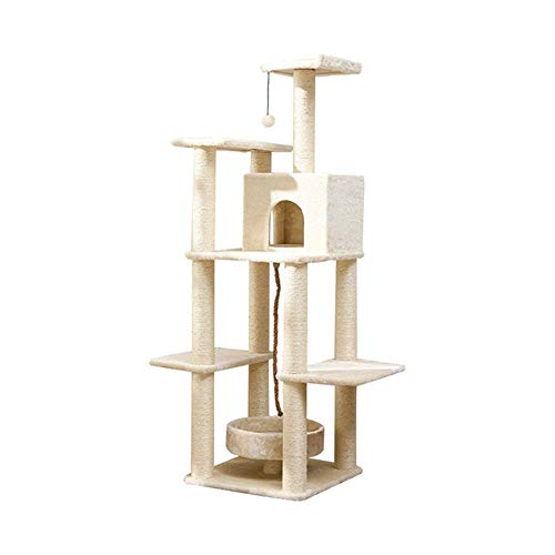 Cat Apartments Katzensprungplattform, Massivholz-Katzenklettergerüst, großes Katzenklettergerüst, Katzennest, Kratzbaum, EIN Sisal-Katzengestell, Katzenvilla, Kratzbaumturm (Farbe: Beige, Größe: von FaLkiN