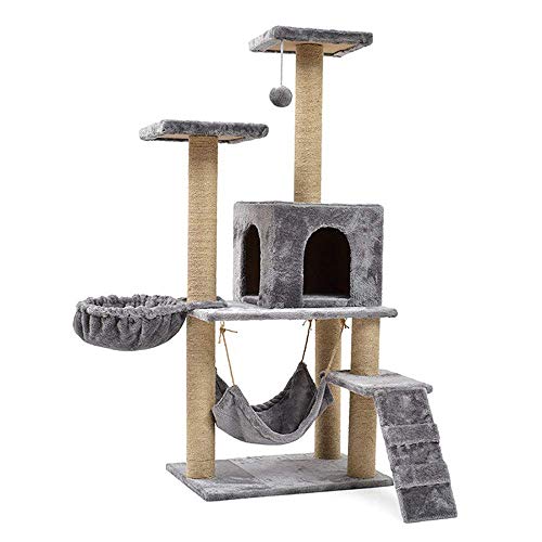 Cat Apartments Katzenvilla, Katzennest mit Hängematte, Heimtierbedarf, Katzenbank, Katzenklettergerüst, großer Kratzbaum, Kratzbaumturm (Farbe: Grau, Größe: Einheitsgröße) (Farbe: Grau, Größe: Ei von FaLkiN