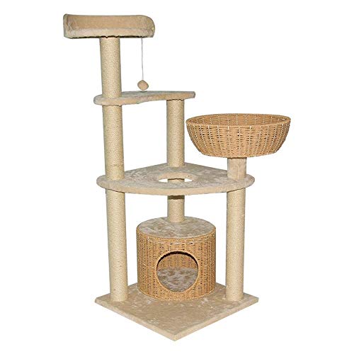 Cat Apartments Multifunktionaler Kratzbaum aus gewebtem Katzen-Klettergerüst, Pfosten, Katzennest, Kratzbaum, EIN Kratzbaum mit Katzenloch, Kratzbaumturm (Farbe: Beige, Größe: 49 x 49 x 130 cm) ( von FaLkiN