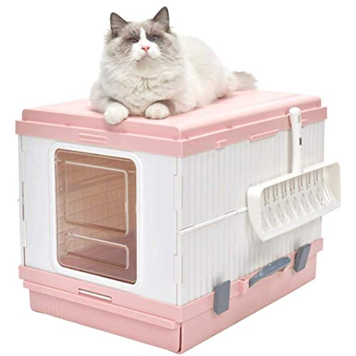 Faltbare tragbare Katzentoilette, vollständig geschlossene, spritzwassergeschützte Katzentoilette für große und sehr große Hauskatzen, Grün (Pink) von FaLkiN