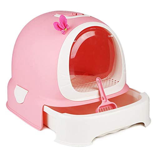 Geräumige, vollständig geschlossene Katzentoilette, Katzentoilette mit ergonomischer Schaufel, Spritzschutz für Katzen, leicht zu reinigen, Größe: 42 x 52 x 40 cm, rosa von FaLkiN