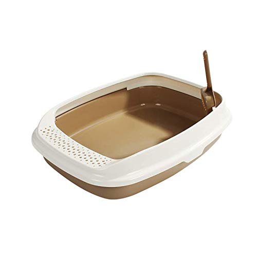 Geräumige offene Katzentoilette, Katzentoilette mit hoher Kapazität, Katzenhaus, mit ergonomischer Schaufel, Größe: 46 * 36,3 * 11 cm Reinigung (Braun) von FaLkiN