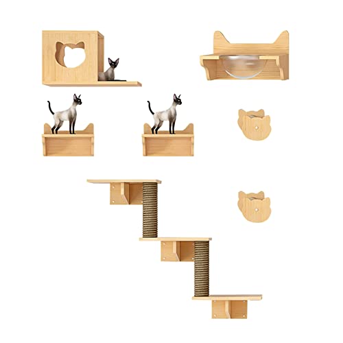 Katzen-Wandregale, Stufen, mit Sisal-Kratz- und Kletterbrücke, Stufe, Schlafen, Spielen, Faulenzen, Sitzen, Katzenmöbel in Mehreren Montagemöglichkeiten von FaLkiN