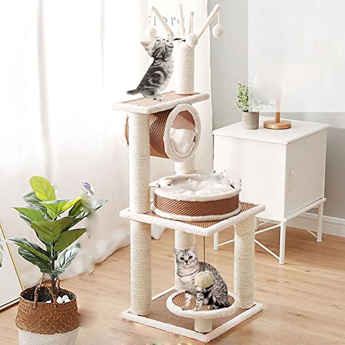 Katzen für Erwachsene, großer großer Katzenturm, Katzenturm mit Sisal-Kratzstangen für Wohnungskatzen, mehrstöckige Katzenwohnung mit Hängematte und Kätzchenspielzeug von FaLkiN