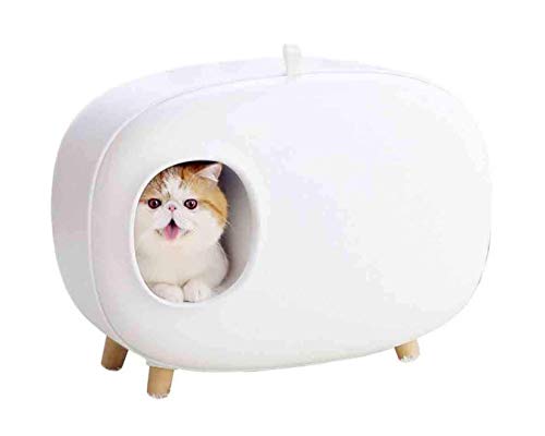 Katzentoilette für den Innenbereich, große Katzentoilette für den Innenbereich, leicht zu reinigende halbgeschlossene Toilette mit Spritzschutz für Katzen, Rosa (weiß) von FaLkiN