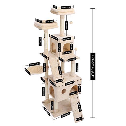 Kratzbaum, luxuriöse Katzenwohnungsmöbel, mehrschichtiger Turm mit Sitzstangen-Hängematten-Haltegriff zum Fangen von Bällen, Komplettpaket, mit Ersatzteilen, geeignet für Katzen zum Spielen und A von FaLkiN