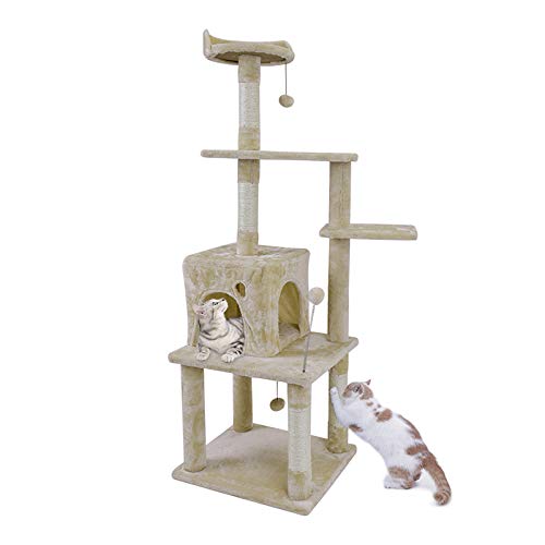 Kratzbaum, luxuriöse Katzenwohnungsmöbel, mehrschichtiger Turm mit Sitzstangen-Hängematten-Haltegriff zum Fangen von Bällen, Komplettpaket, mit Ersatzteilen, geeignet für Katzen zum Spielen und A von FaLkiN