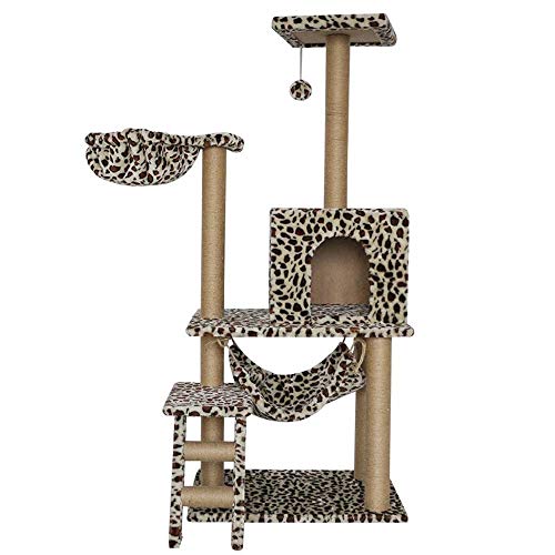 Kratzbaum Condo Mehrschichtiges Katzenklettergerüst Katzenschleifkralle mit Katzennetz Haus Kratzfester Kratzbaum (Farbe: Leopardenmuster, Größe: Einheitsgröße) g (Leopardenmuster Einheitsgröße) von FaLkiN