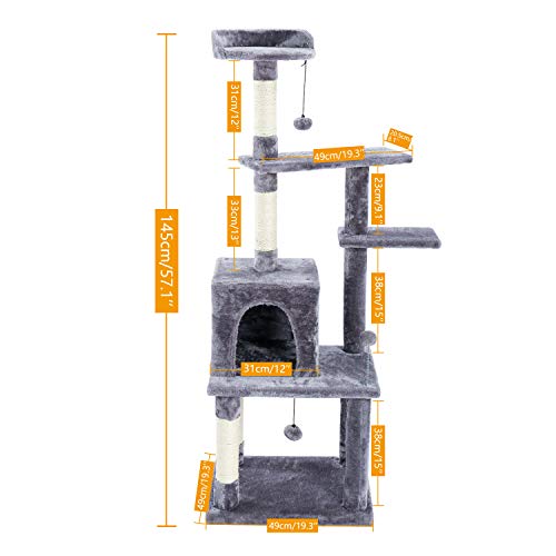 Kratzbaum Haustier-Katzenbaum, mehrstöckiges Katzenhaus, großer Bass, Haltegriff und Hängematte, Katzen-Klettergerüst, Katzenhaus-Möbel, geeignet zum Spielen und Ausruhen für Kätzchen und große K von FaLkiN