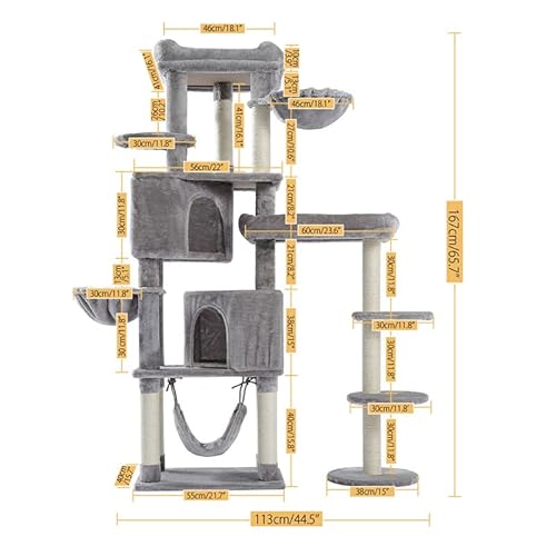 Kratzbaum Haustier-Katzenbaum, mehrstöckiges Katzenhaus, großer Bass, Haltegriff und Hängematte, Katzen-Klettergerüst, Katzenhaus-Möbel, geeignet zum Spielen und Ausruhen für Kätzchen und große K von FaLkiN