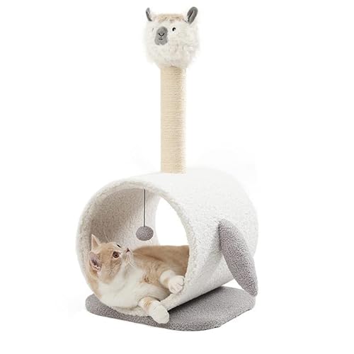 Kratzbaum Haustierkatzen-Klettergerüst in Alpakaform mit lustigem Katzenball, Kleiner und mittelgroßer Katzenkratzbaum, Katzenturm (Farbe: A) (F) von FaLkiN