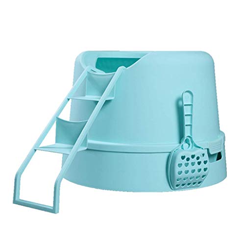 Robuste Katzentoilette mit Zugang von Oben, geschlossene große Haustier-Toilettenbox mit Treppe und Schaufel (Farbe: Blau) (Blau) von FaLkiN