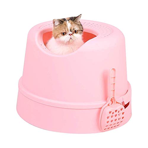 Robuste Katzentoilette mit oberem Einstiegsfach mit Deckel und Schaufel (Farbe: Weiß) (Rosa, klein) von FaLkiN
