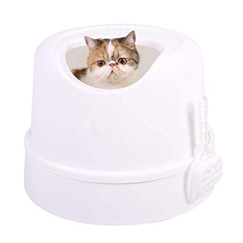 Robuste Katzentoilette mit oberem Einstiegsfach mit Deckel und Schaufel (Farbe: Weiß) (Weiß, klein) von FaLkiN