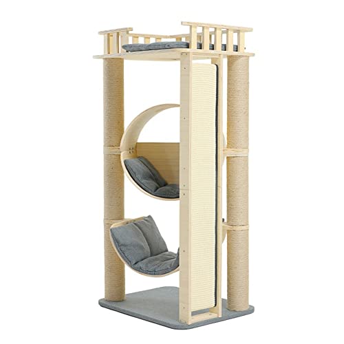 raumhoher, 127 cm hoher Spielturm für Hauskatzen, Katzenmöbel, mehrstöckig, mit Kratzbrett, mit Bohrlöchern, Sprungplattform von FaLkiN