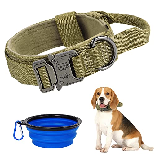 Faankiton Taktisches Hundehalsband Militärisches Hundehalsband Verstellbar mit Kontrollgriff, Militär-Hundehalsband Nylon mit Metallschnalle für Hunde mit Einem Faltbaren Hundenapf (M, Braun) von Faankiton