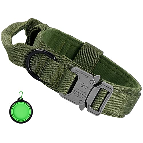 Faankiton Taktisches Hundehalsband Militärisches Hundehalsband Verstellbar mit Kontrollgriff, Militär-Hundehalsband Nylon mit Metallschnalle für Hunde mit Einem Faltbaren Hundenapf (XL, Grün) von Faankiton