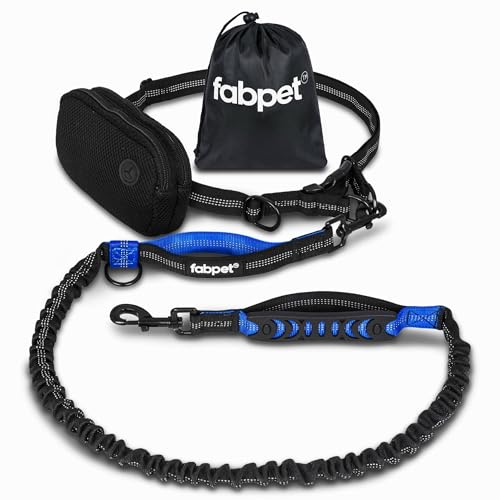 Fabpet Hands Free Hundeleine Für Laufen, Gehen Und Joggen - Starke Dual D-Ring Design Bis Zu 60kg, Verstellbarer Gürtel Mit Abnehmbarem Beutel von Fab Pet