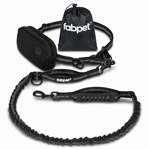 Fabpet Hands Free Hundeleine Für Laufen, Gehen Und Joggen - Starke Dual D-Ring Design Bis Zu 60kg, Verstellbarer Gürtel Mit Abnehmbarem Beutel von Fab Pet