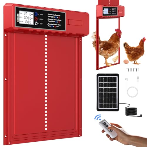 FabStyl Automatische Hühnerklappe Solar in XL großer Größe 27,5 x 36 cm, Rote Hühnerstall mit USB-C-Ladung und 3 Modi, Antiklemmschutz und Wetterfestem Aluminiumlegierung von FabStyl