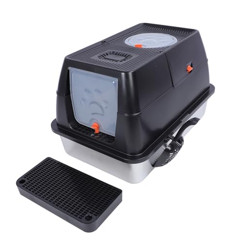 Fabater Edelstahlkatze Katzentoilette, Extra Große Geschlossene Katzentoilette mit Oberem Eingang, Hochseitiges Design für Große Katzen, Antispritzer, Leicht zu Reinigen Einschließlich (Black) von Fabater