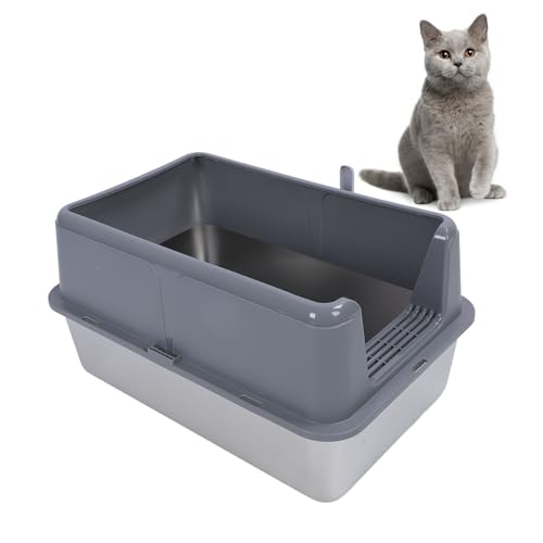 Fabater Geschlossene Katzentoilette aus Edelstahl, extragroß (23,62 x 15,75 x 5,91 Zoll), Katzentoilette aus Metall, hohe Seitenwände, spritzwassergeschützt, leicht zu reinigen (Grey) von Fabater
