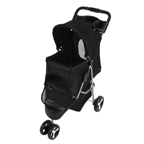 Fabater Hunde Kinderwagen, Atmungsaktives Sichtbares Maschen -Haustierwagen, 360 ° Rotierende Vorderräder, Leichter Kinderwagen mit Lagerkorb und Tassenhalter für den Außenbereich (Black) von Fabater