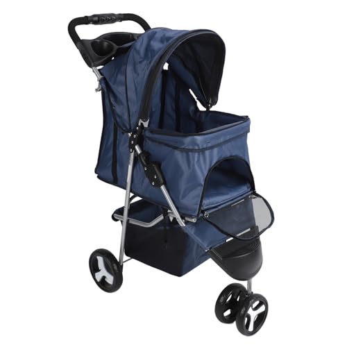Fabater Hunde Kinderwagen, Atmungsaktives Sichtbares Maschen -Haustierwagen, 360 ° Rotierende Vorderräder, Leichter Kinderwagen mit Lagerkorb und Tassenhalter für den Außenbereich (Dunkelblau) von Fabater