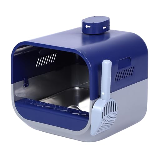 Fabater Katzenratschachtel mit Gebläse, Spray und Schaufel, Edelstahl Hochseitiger Katzentlatten, Eingebaute Innenausstattung, Anti -Spritzer -Katzentoilette für Innenräume (Blue) von Fabater