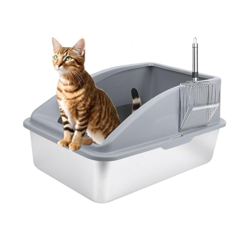 Fabater Katzenratschachtel mit Schaufel, aus Rostfreiem Stahl Geschlossener Katzentoilette, Hochseitige Metallströme Pfanne, Obere Eingangsströme für Innenräume, Leicht zu Reinigen (dunkelgrau) von Fabater
